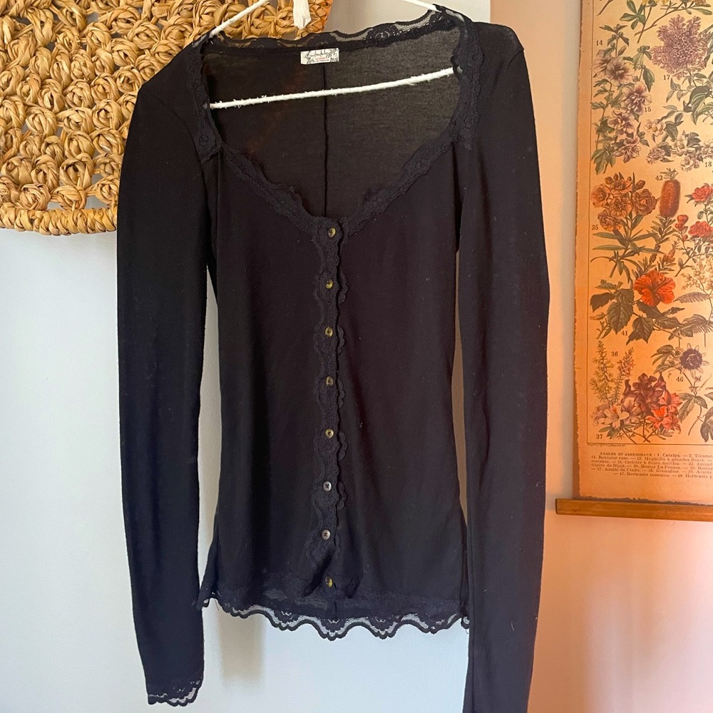 Free People Intimately Sheer/Lace Button Up